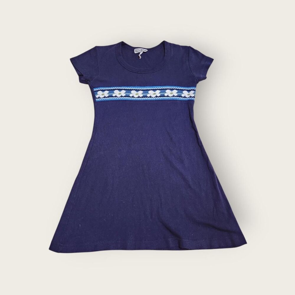 Vintage 90s Double Fault blue floral graphic crewneck t-shirt mini dress Size S